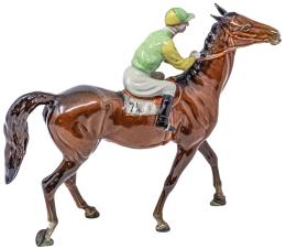 407 - CABALLO CON JOCKEY "BESWICH" DE MEDIADOS DEL S.XX