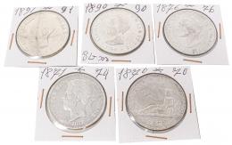360 - LOTE DE 5  MONEDAS DE 5 PESETAS EN PLATA