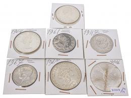 353 - LOTE DE SIETE MONEDAS EN PLATA