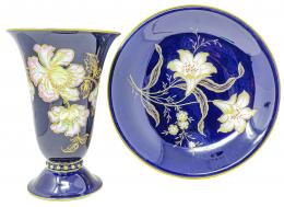 406 - JARRÓN Y PLATO EN PORCELANA DE BAVARIA DE MEDIADOS DEL S. XX