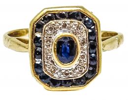 53 - ANILLO ROSETÓN CON BRILLANTES Y ZAFIRO
