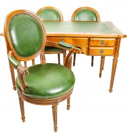287 - MESA, DOS SILLAS Y SILLÓN DE DESPACHO ULTIMO TERCIO S.XX