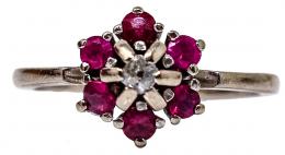 64 - ANILLO ROSETÓN CON BRILLANTE Y RUBÍES