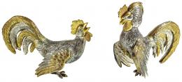 723 - PAREJA DE GALLOS DE PELEA EN PLATA DE MEDIADOS DEL S.XX