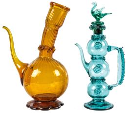 26 - DOS ACEITERAS EN CRISTAL SOPLADO DE MEDIADOS S.XX