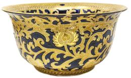 362 - CENTRO DE MESA EN PORCELANA AZUL Y SOBREDORADA