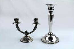 751 - CANDELABRO Y CANDELERO DE PLATA