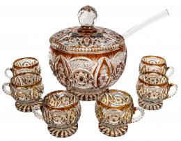 26 - CONJUNTO PONCHERA Y TAZAS EN CRISTAL TALLADO