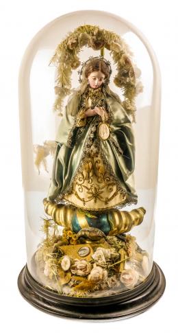 839 - VIRGEN CAP I POTA EN URNA DE CRISTAL