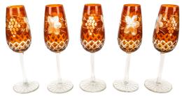 42 - CINCO COPAS DE JEREZ EN CRISTAL ÚLTIMO TERCIO S.XX