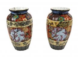 394 - PAREJA DE JARRONES EN PORCELANA SATSUMA