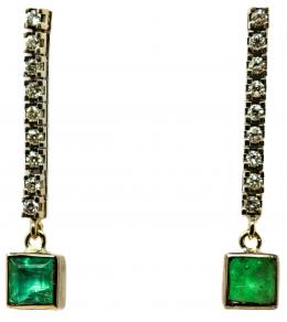 152 - PENDIENTES LARGOS CON BRILLANTES Y ESMERALDAS