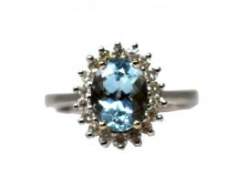 79 - ANILLO ROSETÓN CON AGUAMARINA Y BRILLANTES