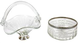 18 - DOS CENTROS DE MESA EN CRISTAL Y PLATA