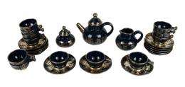 475 - JUEGO DE CAFE EN CERAMICA CON BAÑO EN PLATA