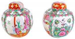 391 - PAREJA DE TIBORS DE PORCELANA