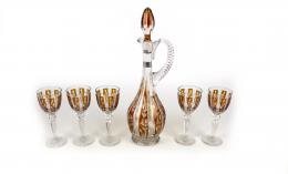 49 - JARRA Y CINCO COPAS DE CRISTAL