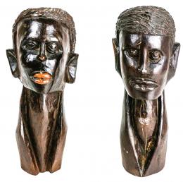 348 - DOS FIGURAS AFRICANAS EN MADERA DE EBANO 