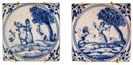 416 - DOS AZULEJOS EN CERÁMICA DE DELFT S.XIX