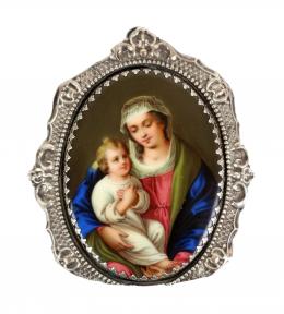 496 - MEDALLÓN DE PORCELANA CON MARCO DE PLATA