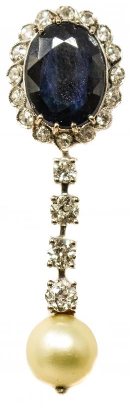 57 - ALFILER CON ZAFIRO. DIAMANTES Y PERLA