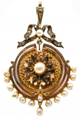 92 - COLGANTE CON DIAMANTES Y PERLAS DEL S.XIX