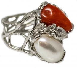 220 - ANILLO CON CORAL Y PERLA BARROCA