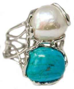 235 - ANILLO CON TURQUESA Y PERLA BARROCA