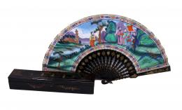 592 - ABANICO ORIENTAL "MIL CARAS"  CON ESTUCHE ORIGINAL