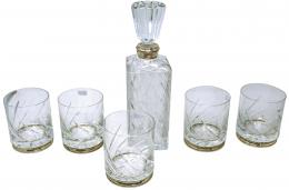 13 - BOTELLA CON CINCO VASOS DE CRISTAL Y PLATA