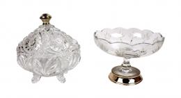40 - LOTE DE CENTRO Y BOMBONERA DE CRISTAL Y PLATA