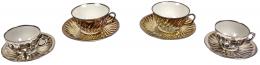 669 - DOS PAREJAS DE TAZAS CON PLATO EN PORCELANA PLATEADA