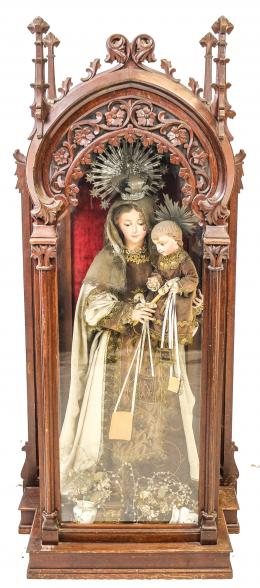818 - "VIRGEN DE LA MERCED CON NIÑO" FIGURA CAP I POTA FLES. S.XIX