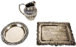 702 - JARRA, CENTRITO Y SALVILLA EN PLATA DE MEDIADOS DEL S.XX