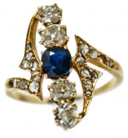 168 - SORTIJA CON DIAMANTES Y ZAFIRO PPS. S.XX