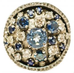 58 - ANILLO ROSETÓN CON BRILLANTES Y ZAFIROS