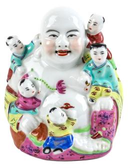 369 - "BUDA CON NIÑOS" FIGURA EN PORCELANA SEGUNDA MITAD DEL S.XX