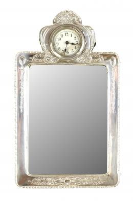 686 - ESPEJO RELOJ DE SOBREMESA EN PLATA DEL PRIMER TERCIO S.XX