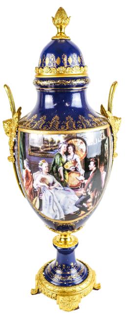 411 - GRAN JARRON EN PORCELANA Y BRONCE DORADO
