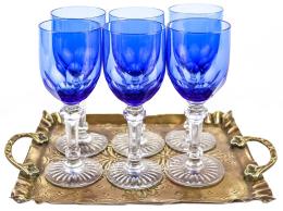 24 - CONJUNTO SEIS COPAS EN CRISTAL TALLADO MEDIADOS DEL S.XX