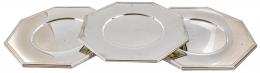 878 - CONJUNTO DE 12 PLATOS DE RESPETO EN METAL PLATEADO