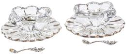 827 - PAREJA DE SALERITOS EN CRISTAL Y PLATA SEGUNDA MITAD S.XX