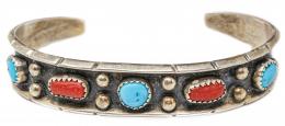 165 - PULSERA EN PLATA Y CORAL Y TURQUENITA