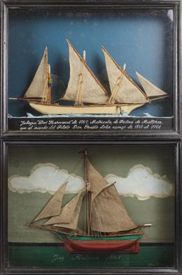 981 - DOS MAQUETAS DE BARCO ENMARCADAS