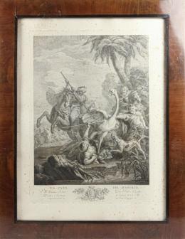 1014 - LITOGRAFÍA DE LA CAZA DEL AVESTRUZ DEL S.XIX