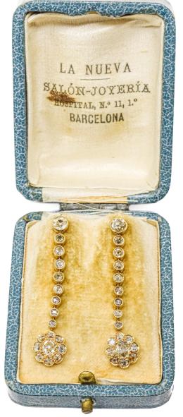 130 - PENDIENTES LARGOS CON DIAMANTES DE FLES. S.XIX