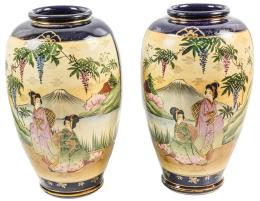 422 - PAREJA DE JARRONES JAPONESE EN CERÁMICA DE MEDIADOS S.XX