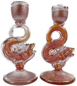55 - PAREJA DE CANDELEROS DE CRISTAL DE MURANO