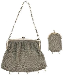 720 - BOLSO Y MONEDERITO DE MALLA EN PLATA DEL PRIMER TERCIO S.XX