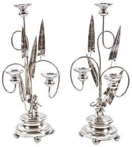707 - PAREJA DE CANDELABROS EN PLATA DE FINALES DEL S.XIX